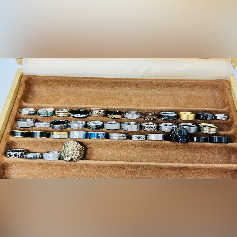 Gold & Silver Stainless Steel, Tungsten Carbide Mens Wedding Band Ring Lot of 38